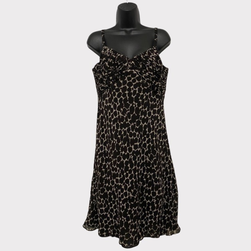 Ann Taylor 100% Silk Brown & Cream Patterned Midi Dress Size 10 Petite